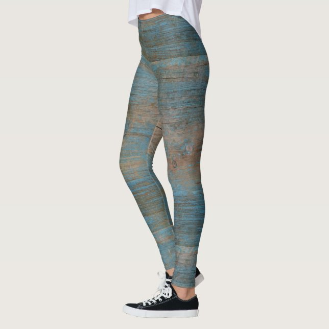 Blue Imitate Beach Wood Texture Leggings (Links)