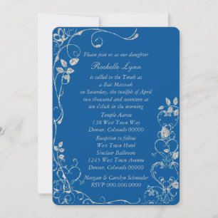 Blue Imitate Diamond Heart Swirl Bat Mitzvah Einladung