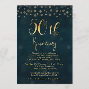 Blue Imitate Gold 50. Hochzeitstag Einladung