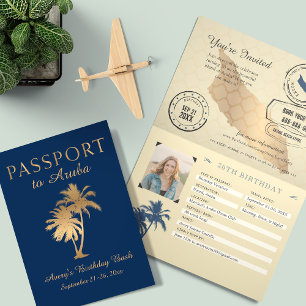 Blue Imitate Gold Foil Aruba Pass Geburtstag Einladung