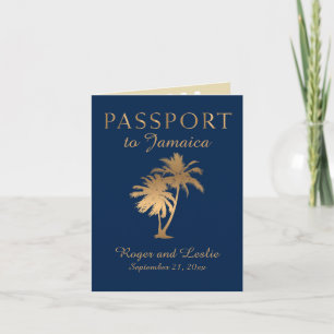 Blue Imitate Gold Foil Jamaica Wedding Passport Einladung