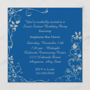 Blue Imitats Diamond Swirl Sweet 16 Geburtstagspar Einladung