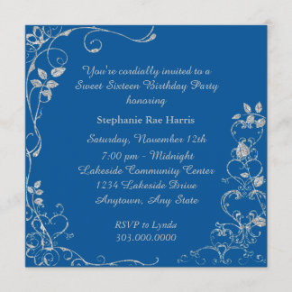 Blue Imitats Diamond Swirl Sweet 16 Geburtstagspar Einladung