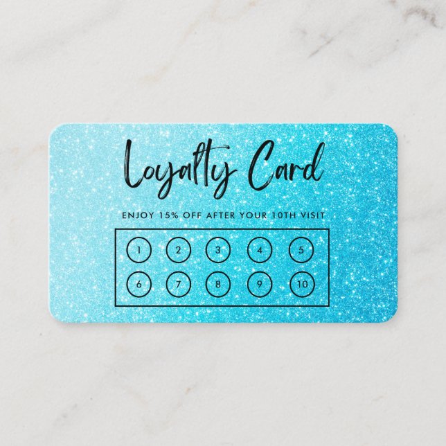 Blue Imitats Glitzer Custom Loyalty Card Visitenkarte (Vorderseite)