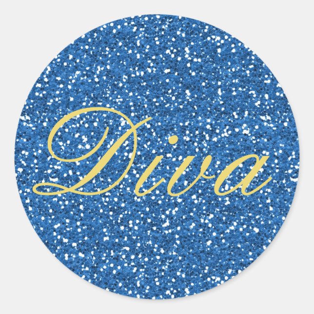Blue Imitats Glitzer Diva Runder Aufkleber (Vorderseite)