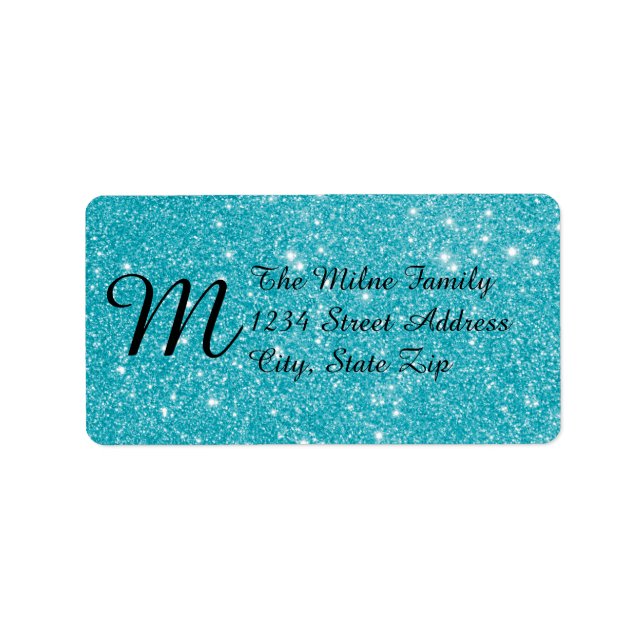 Blue Imitats Glitzer Monogram Address Labels Adressaufkleber (Vorne)