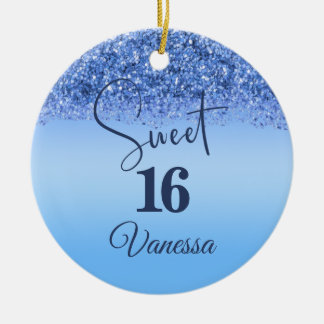Blue Imitats Glitzer Sweet 16 Geburtstagsparty Orn Keramik Ornament