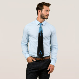 Blue Imitats Glitzer Tropfen Black Monogram Neck T Krawatte