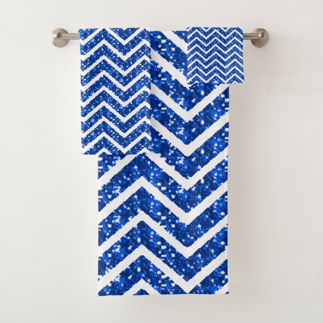 Blue Imitats Glitzer Zickzack Muster Badhandtuch Set (Insitu)