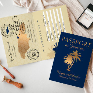 Blue Imitats Gold Foil Jamaica Wedding Passport In Einladung