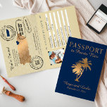 Blue Imitats Gold Foil Puerto Rico Wedding Passpor Einladung<br><div class="desc">Blue Imitate Gold Foil Puerto Rico Wedding Passport Einladung. Viel Spaß mit Ihrer Hochzeit Save the Date oder Hochzeit Einladung! Ideal für eine Hochzeit in Urlaubsort nach Puerto Rico. Palmen, Karte von Puerto Rico mit einem blauen "beweglichen" Herz über der Lage von San Juan. Sie können "klicken, um sich weiter...</div>