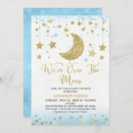 Blue Imitats Gold Glitzer über der Mond Babydusche Einladung