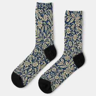 Blue & Imitats Gold Vintages Blumenmuster Socken