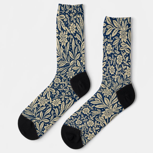 Blue & Imitats Gold Vintages Blumenmuster Socken (Linkes Detail)