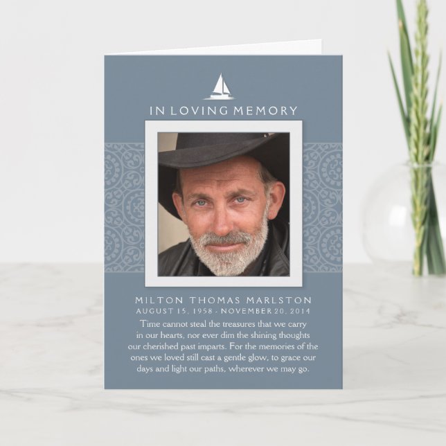 Blue in Love Memory Foto Sailboat Vielen Dank Dankeskarte (Vorderseite)