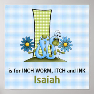 Blue Inch Worm Monogram Letter I Baby Room Poster