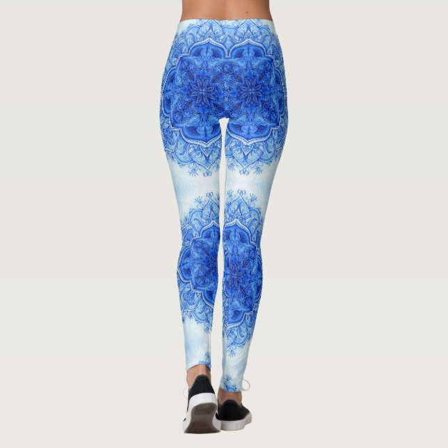 Blue India entwirft Leggings-Yogapflanze Leggings (Rückseite)
