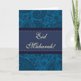 Blue Indian Damask Eid Mubarak Feiertagskarte