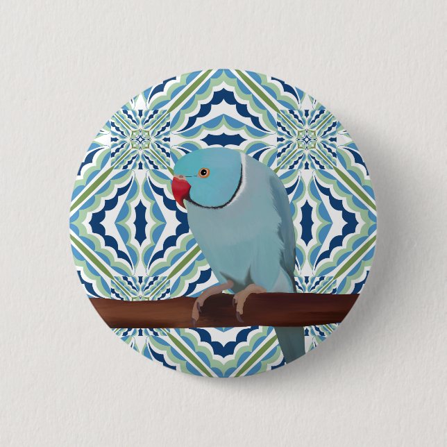 Blue Indian Ringneck Parakeet Button (Vorderseite)