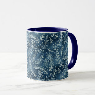 Blue Indigo Blätter Twigs Pattern Tasse