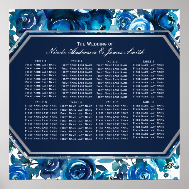 Blue Indigo Floral Blume Hochzeitssattel Poster (Vorne)