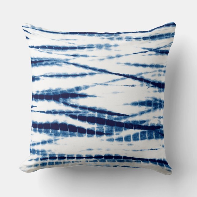 Blue Indigo Gefärbte Krawatte Shibori StripeThrow  Kissen (Vorderseite)