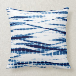 Blue Indigo Gefärbte Krawatte Shibori StripeThrow Kissen