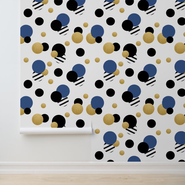 Blue Indigo Gold Polka Dot Tapete (Anwendung)