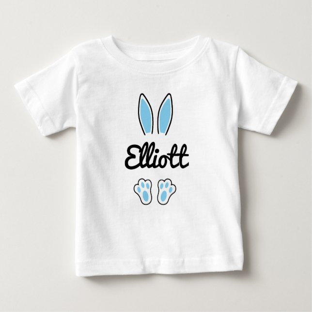 Blue Individuelle Name Osterfest Bunny Ears Fee Baby T-shirt (Vorderseite)