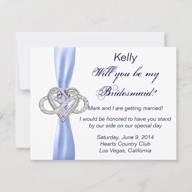 Blue Infinity Heart Bridesmaid Card Einladung (Vorderseite)