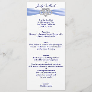 Blue Infinity Heart Wedding Menu Card Menükarte
