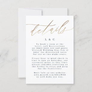 Blue Info Unterkunft Gold Wedding RSVP Karte