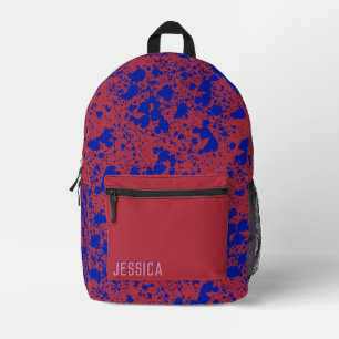Blue Ink auf Red Simple Modern Bedruckter Rucksack