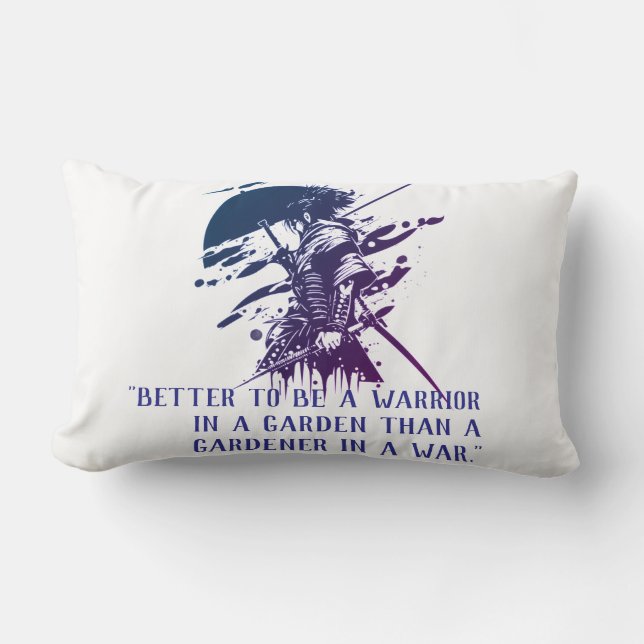 Blue Ink Samurai Art & Custom Quote Lumbar Pillow Lendenkissen (Vorderseite)