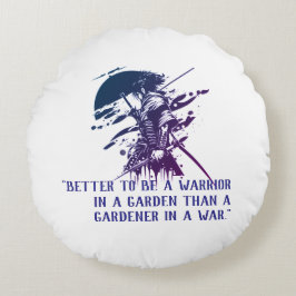 Blue Ink Samurai Warrior Custom Quote Round Pillow Rundes Kissen