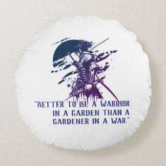 Blue Ink Samurai Warrior Custom Quote Round Pillow Rundes Kissen