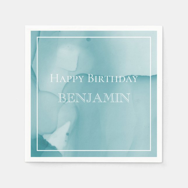 Blue Ink Watercolor Happy Birthday Serviette (Vorderseite)