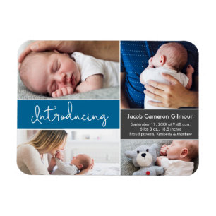 Blue Introducing Baby Boy Custom Foto Collage Magnet