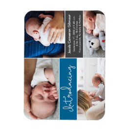 Blue Introducing Baby Boy Custom Foto Collage Magnet