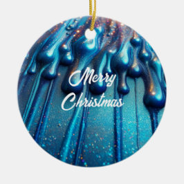 Blue Iridescent Liquide Tropfens Weihnachten Keramik Ornament