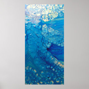 Blue Iridesing Modern Abstrakt Fluid Art Poster