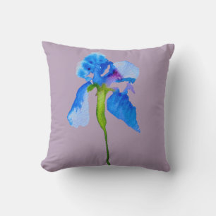 Blue Iris Aquarellblumen Große Blume Kissen