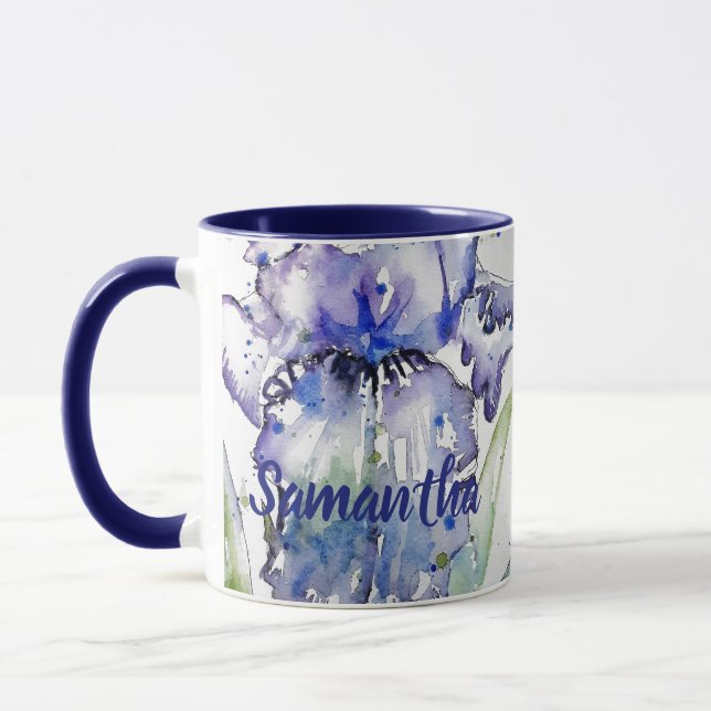 Blue Iris Art Blumenkohl Blume Watercolor Womans T Tasse (Links)