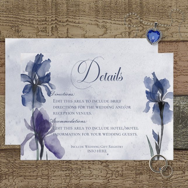 Blue Iris Blume Blue Modern Details Hochzeit Begleitkarte (Von Creator hochgeladen)