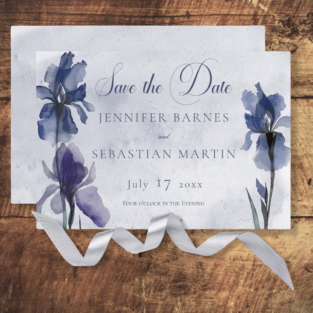 Blue Iris Blume Blue Modern Save the Date Card (Von Creator hochgeladen)