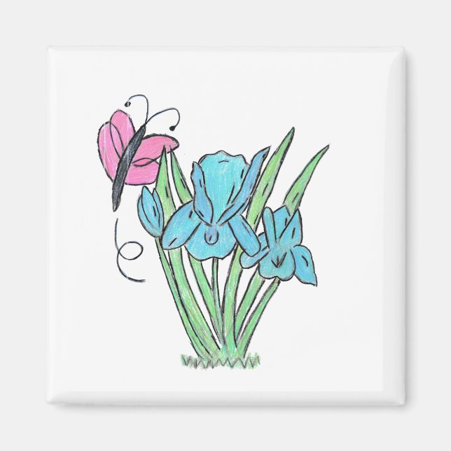 Blue Iris Blume Magnet (Vorne)