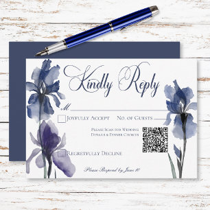 Blue Iris Blume Moderner QR-Code für Hochzeiten RSVP Karte