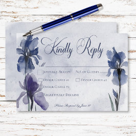 Blue Iris Blume Modernes Blue Wedning Dinner RSVP Karte