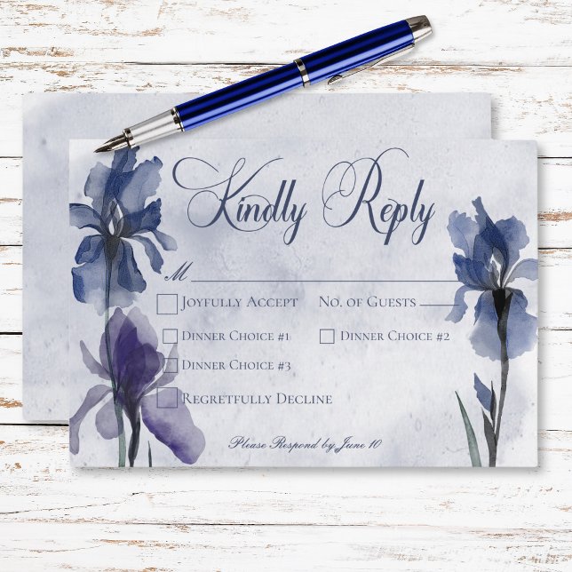 Blue Iris Blume Modernes Blue Wedning Dinner RSVP Karte (Blue Iris Flowers Modern Blue Wedding Dinner RSVP Card)
