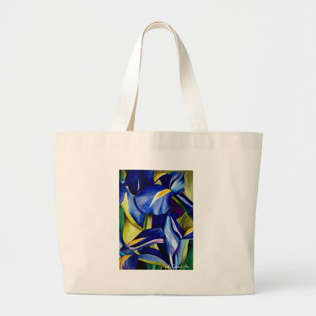 Blue Iris Blume Original Aquarellmalerei Jumbo Stoffbeutel (Vorne)